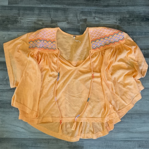 Free People Market Embroidered V-Neck Top in Carrot Ginger medium - Picture 2 of 5